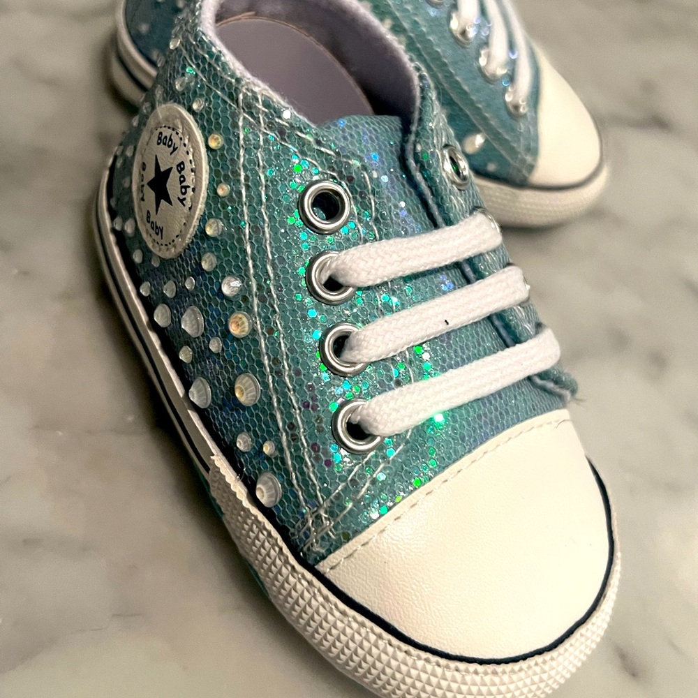 Custom Stoned  Iridescent Blue Baby Converse